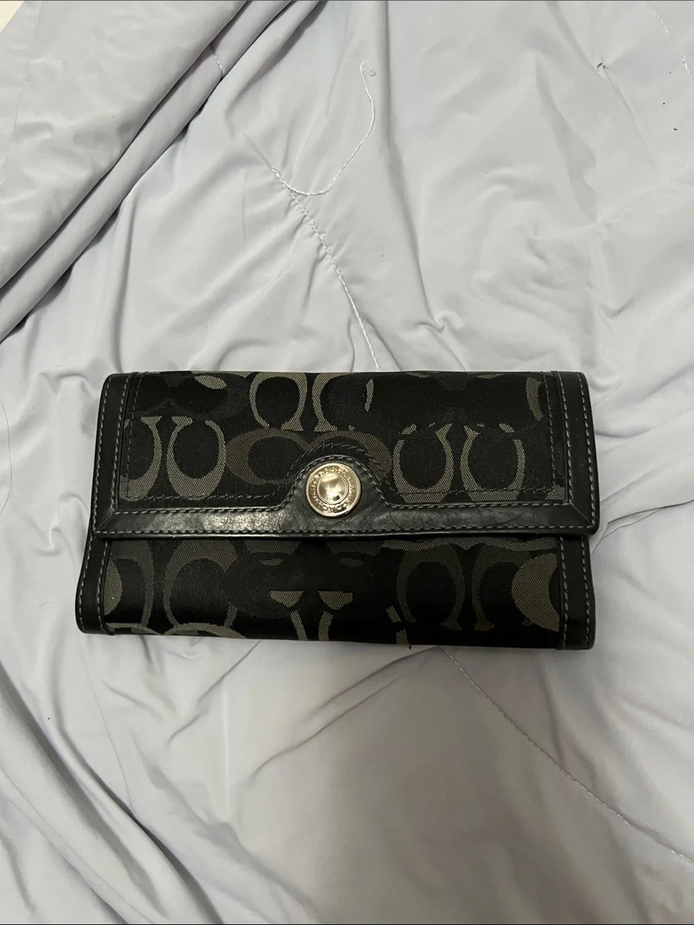 Coach Black and Gray Signature Snap checkbook Wallet